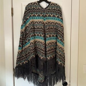 Xhilaration Dark Gray and Teal Knit Poncho